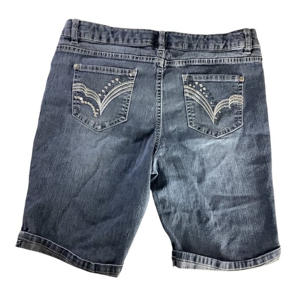 Girls Denim Bermuda Shorts Size 16 1/2 Rhinestone Detail Elastic Waist Band - Picture 2 of 13